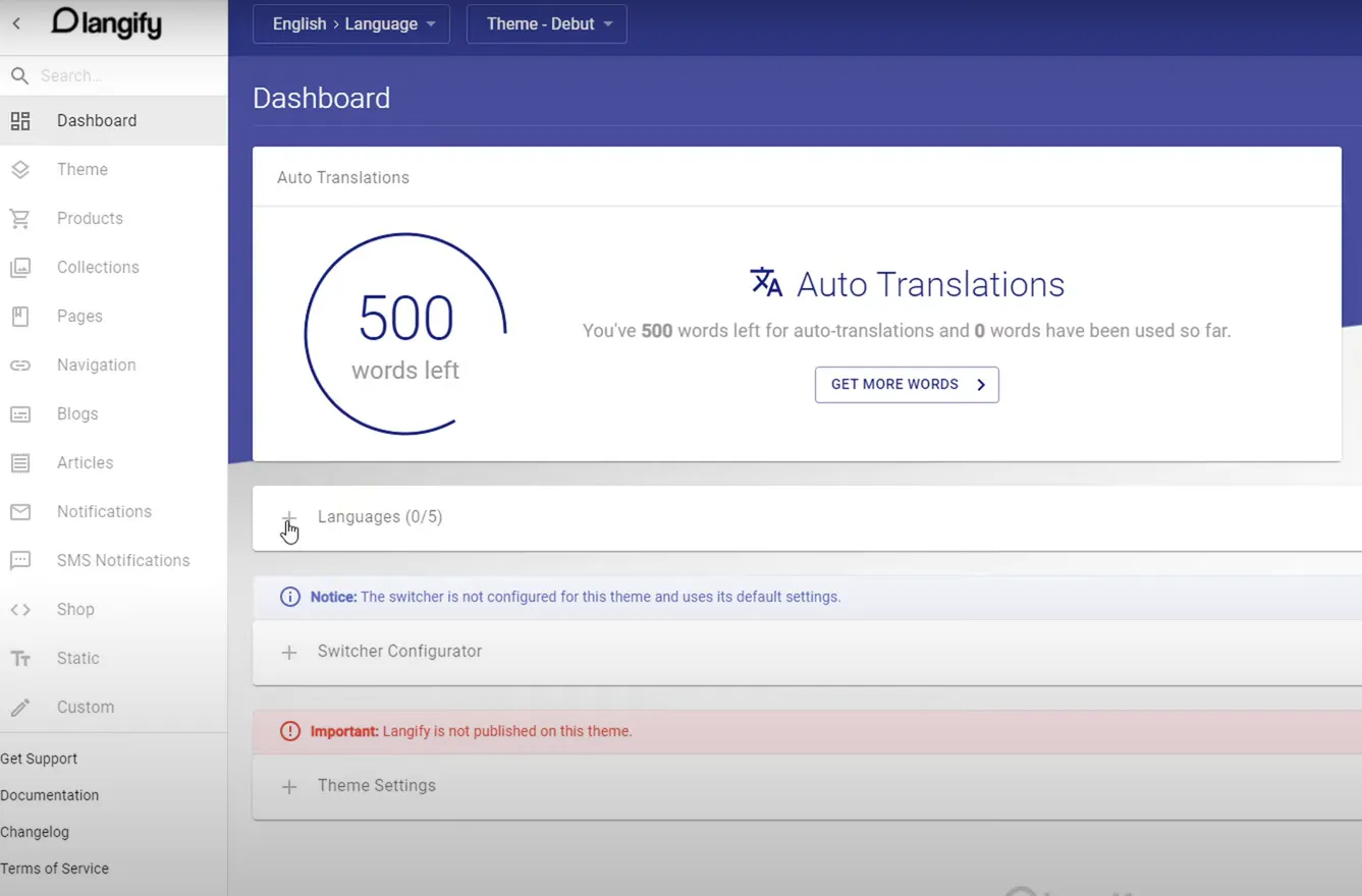Step 3: In the Langify dashboard